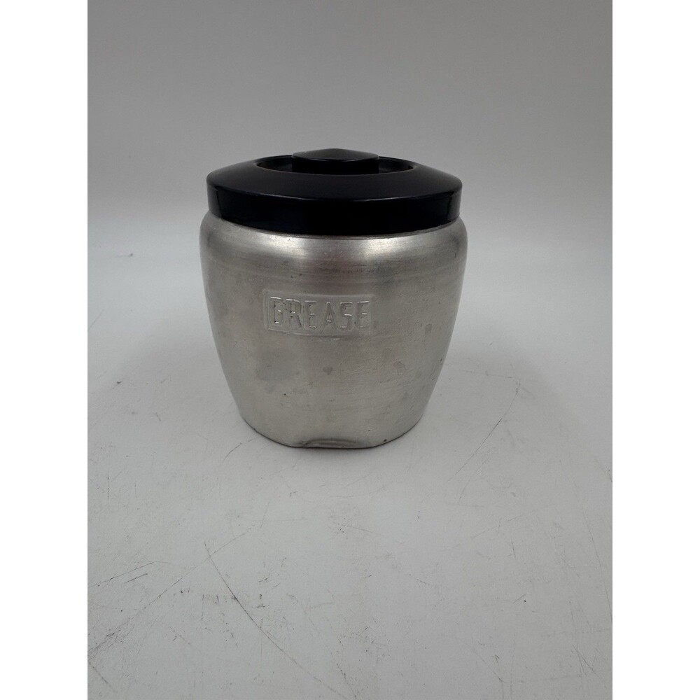 Vintage Spun Aluminum GREASE Canister W/ Lid and Strainer Made in Japan DENTS